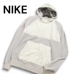 NIKE ナイキ 秋冬 フリース★ 切替 ロゴ刺繍 プルオーバー パーカー Sz.L メンズ 灰 グレー