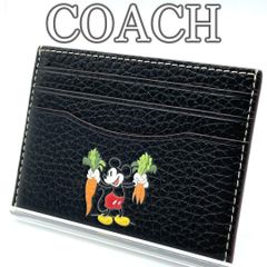 【美品レア】コーチ COACH × Disney ディズニー コラボ ミッキー Mickey レザー カードケース パスケース 定期入れ メンズ レディース ブラック 黒 本革 スリム コンパクト ブランド 人気 ギフト コレクション