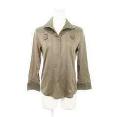 バーバリー ロンドン BURBERRY LONDON カットソー リブ シャツ 襟付き ハーフボタン 七分袖 ストレッチ 2 M 茶 ブラウン /AH11 ■GY18