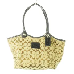 コーチ COACH トートバッグ キャンバス レザー 革 ロゴ シグネチャー ベージュ 黒 ブラック F14385 /CK24 ■GY18