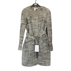 ZM1661 commuun  コムーン ツイードコート ベルト付き ブラック 黒 ノーカラー ロングコート 定価97650円