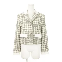 ザラ ZARA ツイードジャケット テーラード ショート丈 総裏地 シングル 千鳥柄 総柄 S 緑 グリーン /AH23 ■GY99
