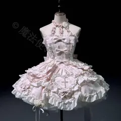 新年クリスマス用コスプレ衣装 ゴスロリドレス フリル?リボン付きお嬢様 めめしい メイド衣装 可愛い ピンク CJS1205P317