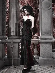 【美品★新品未使用】コスプレ衣装 ゴシック  豪華ロングワンピース シースルー ベルベットレースドレス 魅惑のフィッシュテールドレス ハロウィン 吸血鬼 ゴスロリ 仮装 衣装 撮影会 衣装セット イベント用 ドラマティックコスプレ CJS1205P491