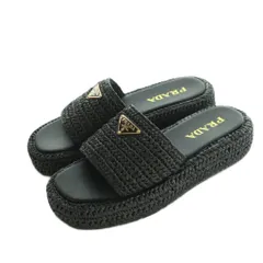 プラダ PRADA サンダル クロシェ プラットフォーム ロゴ 25.0cm 黒