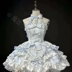 【美品★新品未使用】コスプレ衣装 水色ゴスロリドレス フリル?リボン付きお嬢様 めめしい メイド衣装 可愛いドレス CJS1205P279