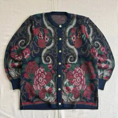 極美品　vintage 総刺繍　レトロカーディガン　昭和　 蝶々　立体　ニット 極美品 vintage 総刺繍 レトロカーディガン 昭和 蝶々 立体 ニット