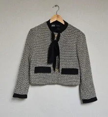 ザラ ツイード リボン クロップド ジャケット
