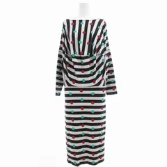 マリメッコ marimekko ワンピース マキシ ロング ドット柄 ボーダー S 黒 ブラック ライトグレー /OU