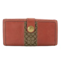コーチ COACH 長財布 二つ折り レザー キャンバス シグネチャー Wホック ロゴ 赤 レッド 茶色 ブラウン /XZ ■GY18