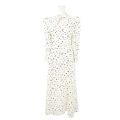 スナイデル SNIDEL デコルテオープンバリエワンピース ロング 長袖 ドット 総柄 0 S 白 ホワイト SWFO225038 /AH23 ■GY99