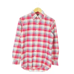 ラルフローレン RALPH LAUREN オックスフォードシャツ ボタンダウン 長袖 コットン チェック 総柄 ポニーロゴ刺繍 S 赤 レッド /AO17 ■GY44