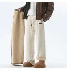 ワイドパンツ メンズ 裏起毛 パンツ 裏ボア 厚手 パンツ 秋冬 大きいサイズ チェック パンツ あったかパンツ 暖かい ロング ウエストゴム ゆったり パンツ 無地 シンプル 韓国 ファッション 秋服 秋xiaokb119
