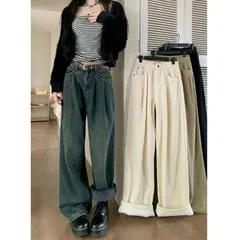 パンツ ワイドパンツ 裏起毛 ストレートパンツ レディース ロングパンツ 無地 ハイウエスト 長ズボン 万能 デニムパンツ 厚手 ボトムス シンプル カジュアル 着痩せ ルーズ 体型カバー ゆったり 秋 冬 xzxiaoyun146