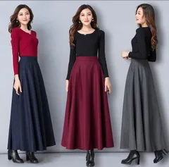 ウール混 レディース スカート フレアスカート 85cmボトムス Aライン フレア レディース ロングスカート ロング マキシ 膝下 ひざ下 大きいサイズ ゆったり マキシスカート ギャザースカート ハイウエストスカート 無地 春 秋 冬gege11