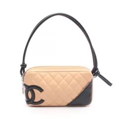 シャネル CHANEL ハンドバッグ カンボンライン ベージュ/ブラック レザー カンボン アクセサリーポーチ レディース Used A