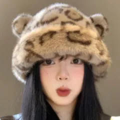 帽子 猫耳 フェイクファー ヒョウ柄 ワンサイズ かわいい 韓国 秋冬 可愛い レオパードレディース♪耳付き アニマル 猫耳 大きめ 小顔効果 保温 女性用 大人  ワッチキャップ ねこ耳 くま キャップ イヤーマフ ボアハット 耳あて 暖かい ふわふわ