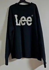 Lee リー ダークグリーン BIG トゥウィー ロゴ ウールブレンド ラウンドネック ニット セーター XL