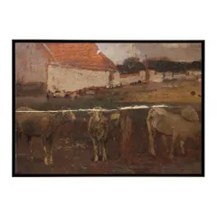 【B4サイズ（約25x36cm）】【bn-poster-5648】フレーム付き ポスター 名画 絵画 横 インテリア おしゃれ 羊 牧草地