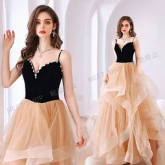 ウエディングドレス カラードレス ロングドレス Aラインドレス 演奏会 発表会ドレス イブニングドレス ウェディングドレス 結婚式 二次会ドレス 披露宴 花嫁 切替 袖なし ノースリーブ シャンパン 編み上げ パーティードレス コンサートCLF041