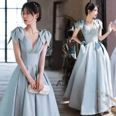 カラードレス ウェディングドレス スカイブルー サテン ノースリーブ ウエディングドレス イブニングドレス 発表会 演奏会 結婚式 二次会 花嫁 上品 ファッションパーティードレス ロングドレス カクテルドレス フォーマルドレス 薄い青 袖なしCLF129