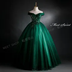 カラードレス ロングドレス 演奏会 演出 プリンセスラインドレス ステージドレス 舞台衣装 発表会 コンサート コンクール 大人 グリーン オフショルダー 緑 30代 40代 50代 60代 プロムドレス ウエディングドレス ウェディングドレスCLF145