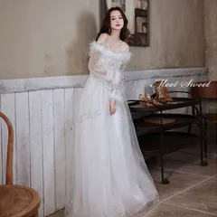 ウエディングドレス カラードレス パーティードレス イブニングドレス Aラインドレス フォーマル ファー カクテルドレス ウェディングドレス ゲストドレス オフショルダー ホワイト 演奏会 発表会 結婚式 二次会 披露宴 コンサート 花嫁 前撮りCLF040