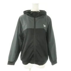リーボック Reebok トラックジャケット ジップアップ フーディ 切替 バイカラー ロゴ スポーツ M 黒 ブラック /AO5 ■GY18