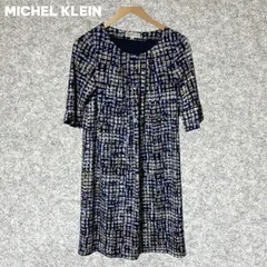 MICHEL KLEIN ネイビー系幾何学模様半袖ワンピース Mサイズ