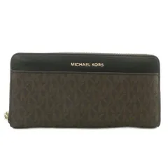 マイケルコース MICHAEL KORS 長財布 PVC レザー ラウンドファスナー ロゴ ゴールド金具 茶色 ブラウン 黒 ブラック 34F9GM9E9B /XZ ■GY18