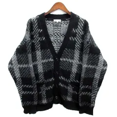 フリークスストア FREAKS STORE ビッグシルエット モヘヤタッチ チェック柄 ルーズニット カーディガン ブラック グレー L