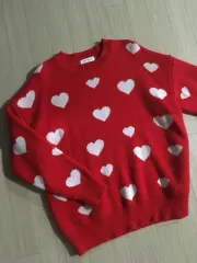 ハートパータン ニットセーター レッド カラー ビックハート ビックロゴ 紅白 ロゴ スウェット ニット