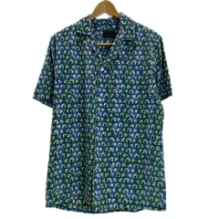 柄シャツ　半袖　シャツ　トップス　オープンカラー　胸ポケット　総柄　レトロ　80'sファッション　古着