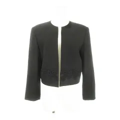 ランセル LANCEL フォーマルジャケット ノーカラー 総裏地 フラワーモチーフ レース 11AR 黒 ブラック /AH21 ■GY18