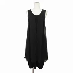 ミッシェルクラン MICHEL KLEIN ニット ワンピース ノースリーブ ロング レイヤード 異素材 シフォン 38 黒 ブラック