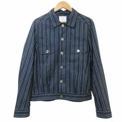 23区 オンワード樫山 HOMME 美品 ジャケット リネン混 綿麻 ストライプ 46 M相当 ネイビー系 X