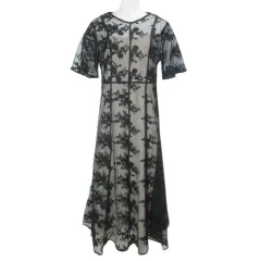 レジャ Leja 美品 花柄後ろリボン半袖キャミワンピースセットアップワンピースドレス LJES322203 ロング レース 半袖 オケージョン 二次会 M ブラック ベージュ /X