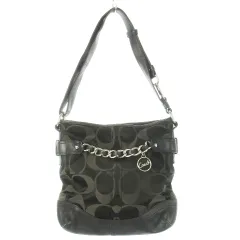 コーチ COACH ショルダーバッグ キャンバス レザー 革 シグネチャー チェーン 黒 ブラック F19730 /CK16 ■GY18