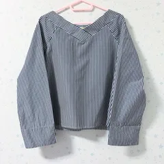 ハッシュアッシュ HusHusH ブラウス 長袖 プルオーバー ストライプ ブルー 秋服 秋冬