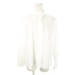 ナチュラルビューティーベーシック NATURAL BEAUTY BASIC ブラウス シャツ スタンドカラー 長袖 比翼 フリル ギャザー S 白 ホワイト /MN23 ■GY99