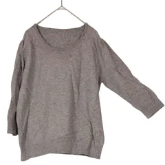 M【美品 | Lサイズ グレーセーター 】柔らかライトグレーニット シャーリング 無地シンプル 薄手 七分袖 春秋冬 S988 23E3303