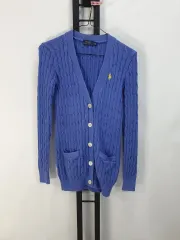 ポロ ラルフローレン ケーブル編み カーディガン ケーブル ニット コットン PURPLE ブルー レディース XS