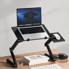 ノートパソコンスタンド 折り畳み式 マウス台付き 冷却ファン付き usb PCスタンド パソコンデスク 角度調整 高さ調整 持ち運び 雑誌 本 机 リラックス 姿勢 折りたたみ おりたたみ マウス置き場 アルミ製 読書スタンド トレイ ベッド ソファ 床 畳
