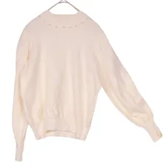 M【 美品 | MAJESTIC LEGON / マジスティックレゴン 】パール装飾 ローネックバルーン袖セーター 柔らか ホワイトニット オフホワイト 長袖 秋冬 S949