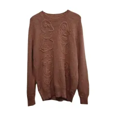 メンズL / 刺繍POINT ウール モヘア ラウンドニット