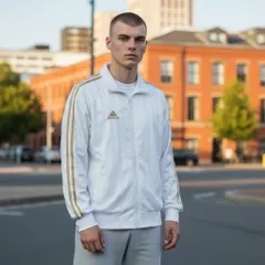 adidas アディダス トラックジャケット ストライプ 刺繍ロゴ ジャージ ポリエステル ホワイト【中古】 メンズ