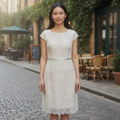 TOCCA トッカ 膝丈ワンピース レースワンピース 結婚式 二次会 お呼ばれ ワンピース ホワイトベージュ【中古】 レディース