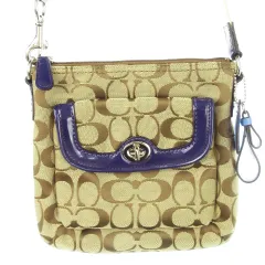 コーチ COACH ショルダーバッグ ポシェット キャンバス レザー 革 シグネチャー ターンロック 青 ブルー /CK22 ■GY17