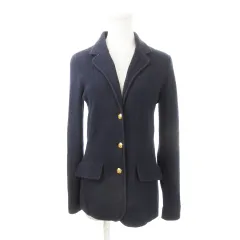 ローレンラルフローレン LAUREN RALPH LAUREN テーラードジャケット ニット コットン ノーベント 金ボタン 小さいサイズ XS 紺 ネイビー /MN13 ■GY18