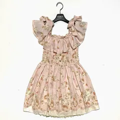 LIZ LISA リズリサ y2k 00s 平成 ショルダーリボン ワンピース フリル レース 花柄 金ボタン ピンク FREE フリー